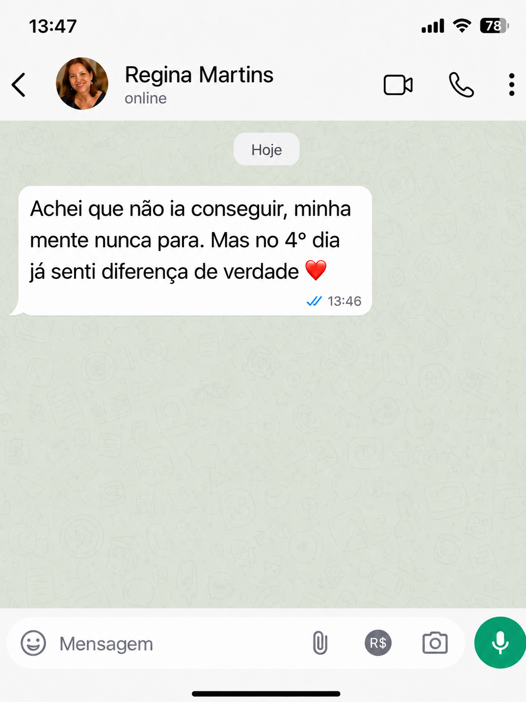 Depoimento no WhatsApp: consegui dormir uma noite inteira sem acordar ansiosa